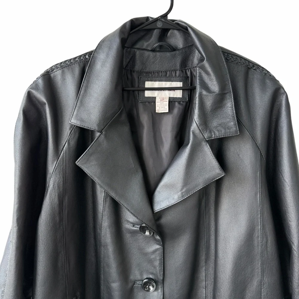 Veranesi Women’s Black Leather Coat with Braided details  plus size 24w - Picture 3 of 9